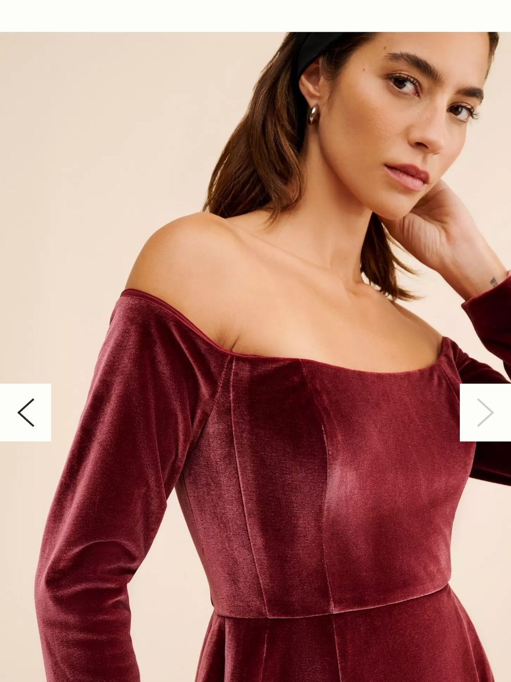 Anthropologie Off-Shoulder Velvet Dress in Burgundy